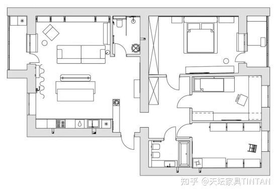 70㎡小戶型營造高級感，現(xiàn)代簡約兩居室家裝案例分享